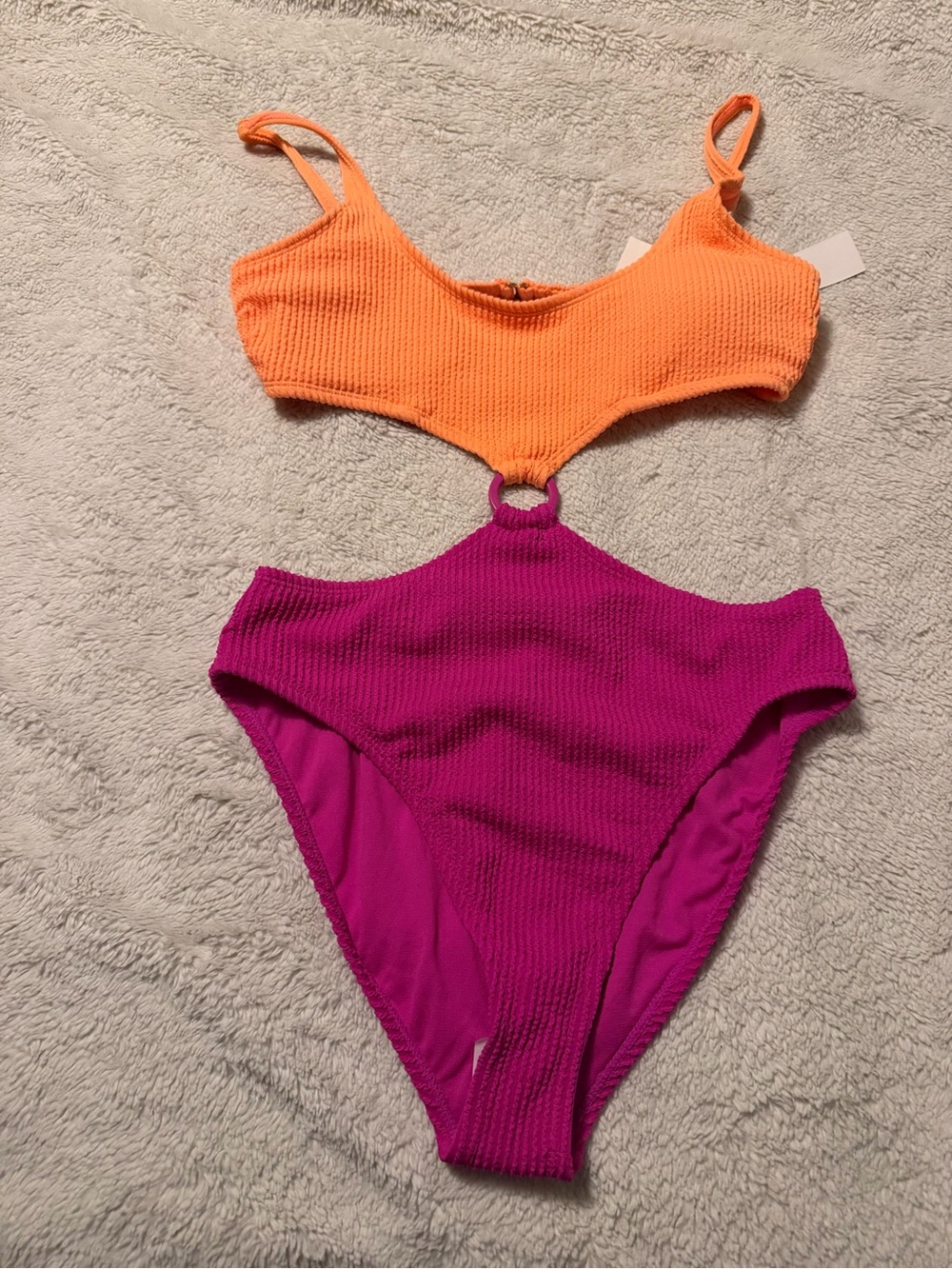Womens Two-Tone Cutout One-Piece Swimsuit - Orange & Magenta